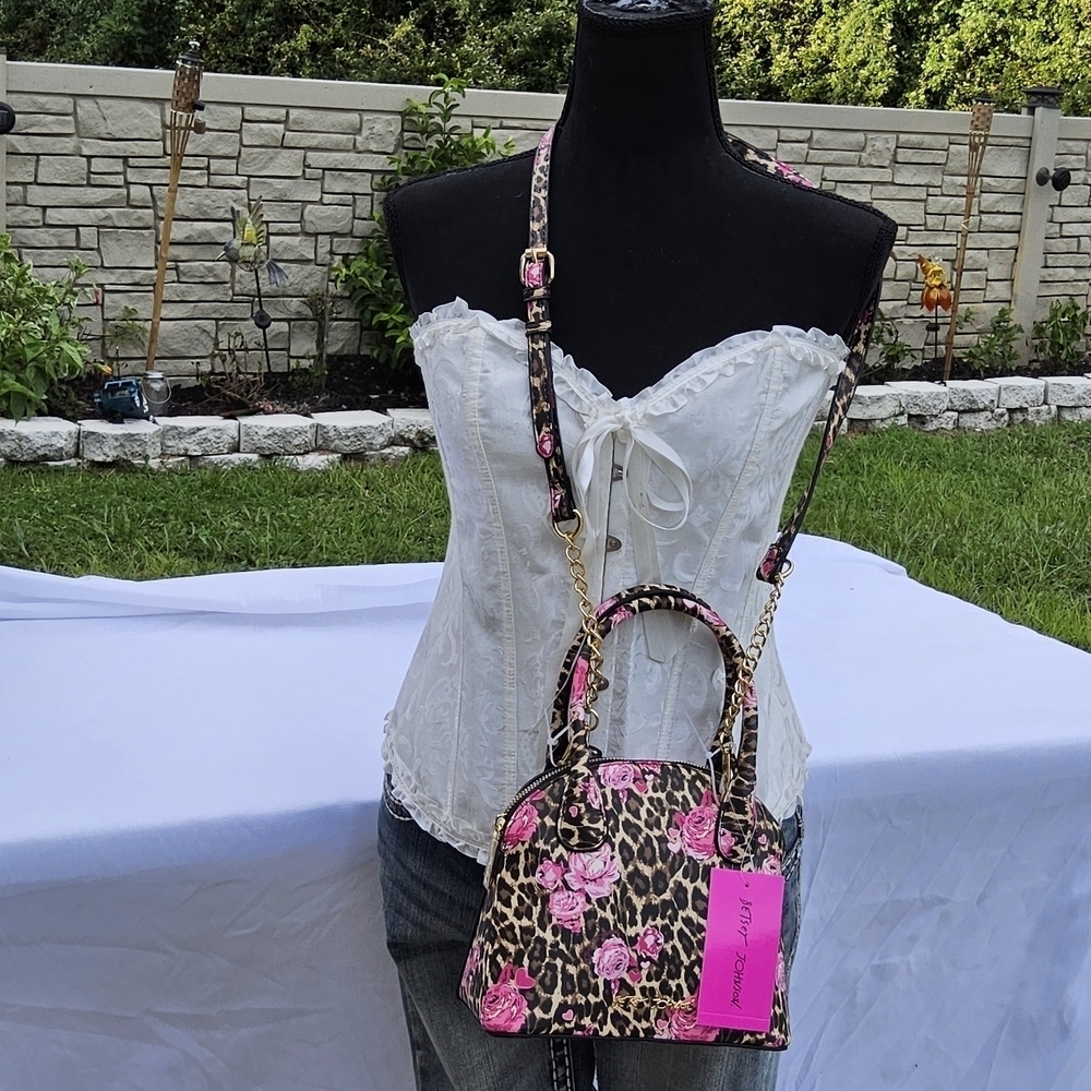 Betsey Johnson Pink and Brown Leopard Print Bag - Picture 3 of 6